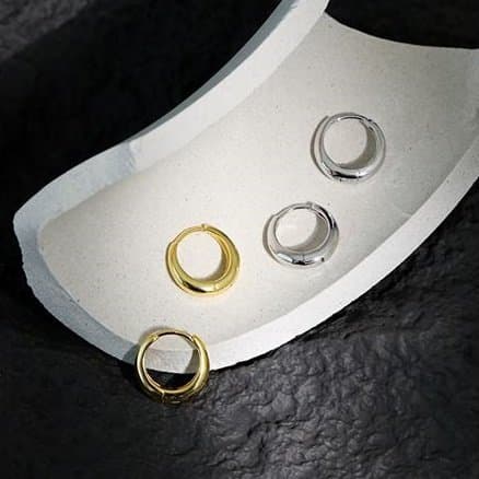 Classic Glossy 925 Sterling Silver Huggie Hoop Earrings