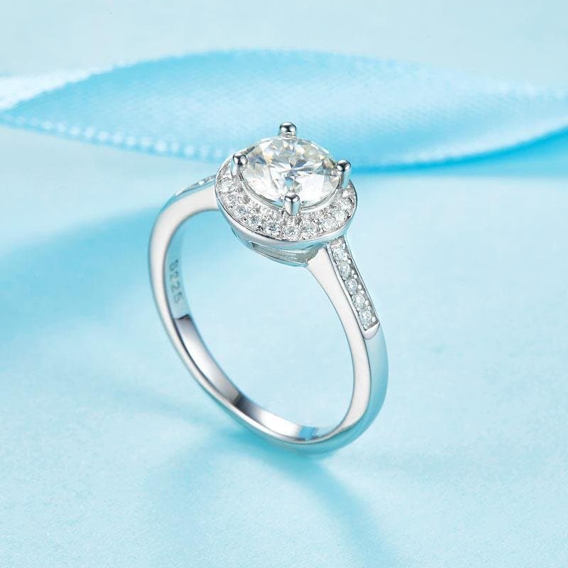 1 Carat Moissanite Diamond Halo Engagement Ring
