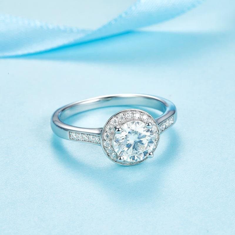 1 Carat Moissanite Diamond Halo Engagement Ring