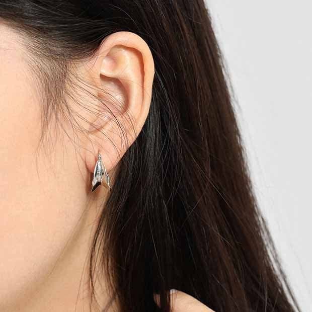 Geometric Irregular Circle 925 Sterling Silver Hoop Earrings