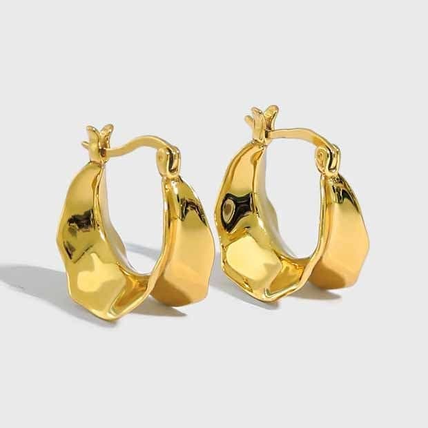 Geometric Irregular Circle 925 Sterling Silver Hoop Earrings