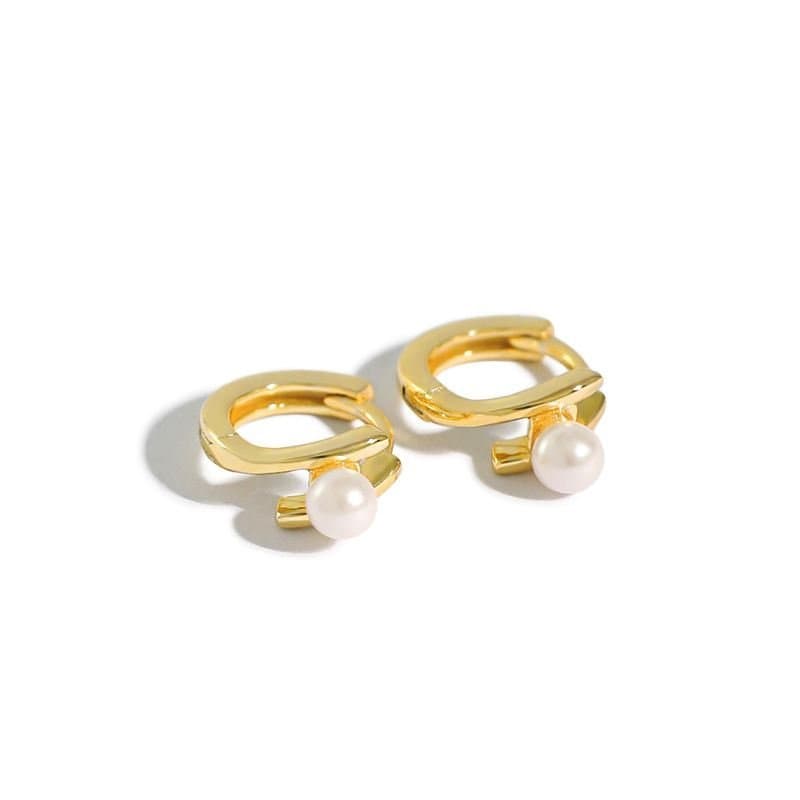 Shell Pearl 925 Sterling Silver Hoop Earrings