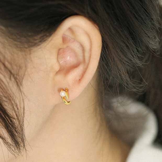 Shell Pearl 925 Sterling Silver Hoop Earrings