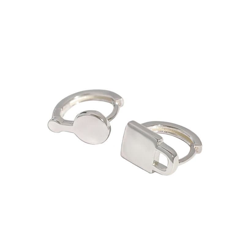 Asymmetric Lock Key 925 Sterling Silver Hoop Earrings