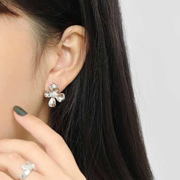Girl Flower 925 Sterling Silver Stud Earrings