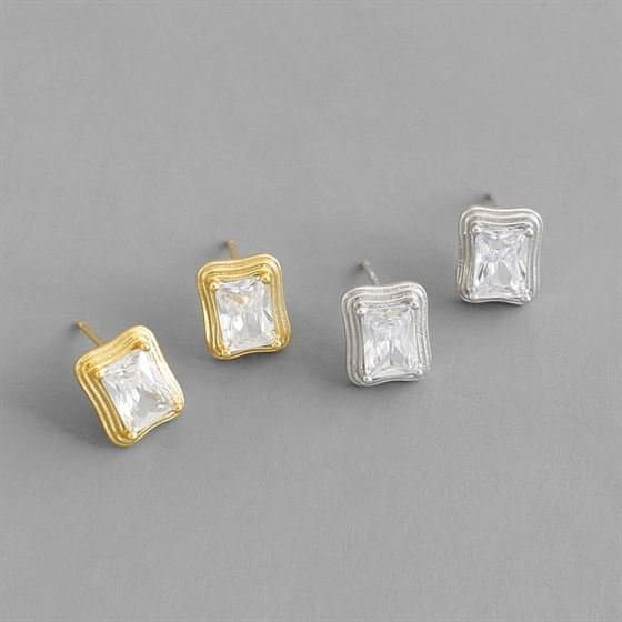 Geometric CZ Rectangle 925 Sterling Silver Stud Earrings