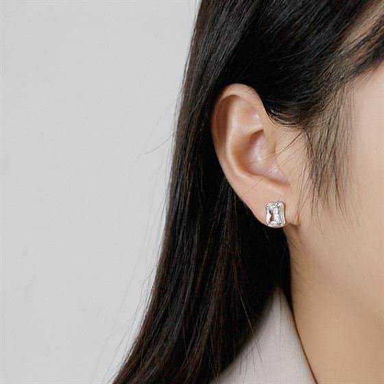 Geometric CZ Rectangle 925 Sterling Silver Stud Earrings
