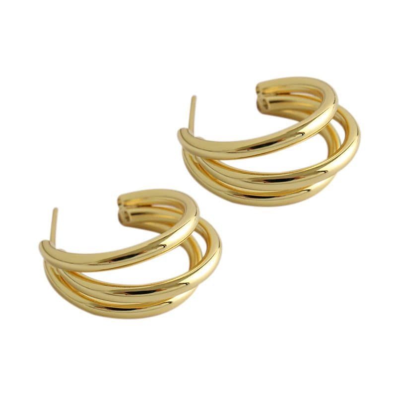 Three Circles 925 Sterling Silver Hoop Earrings