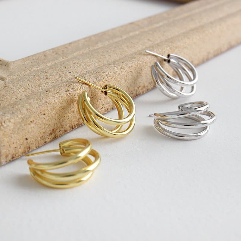 Three Circles 925 Sterling Silver Hoop Earrings