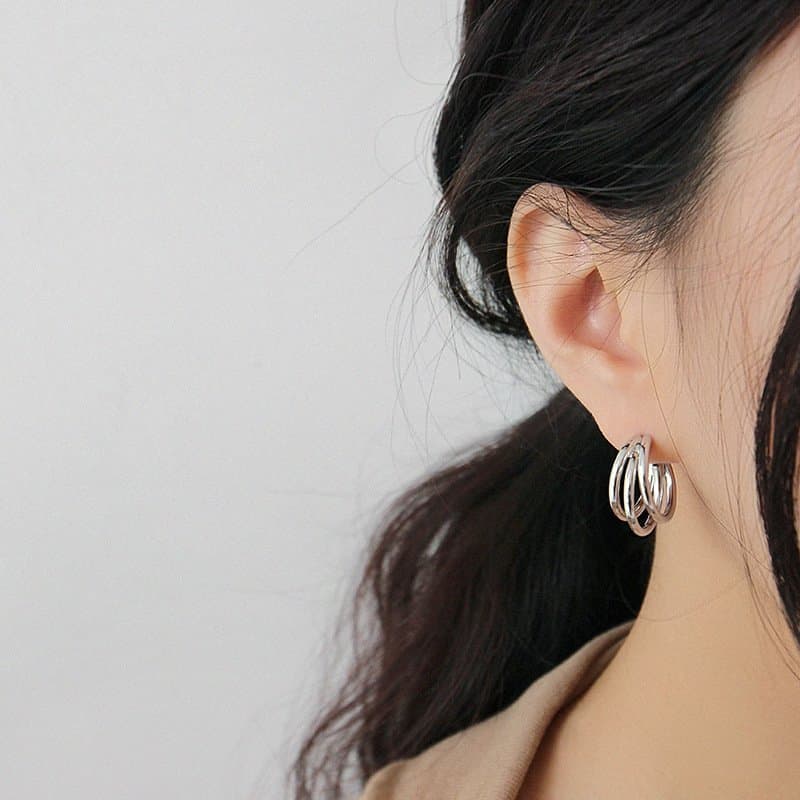 Three Circles 925 Sterling Silver Hoop Earrings