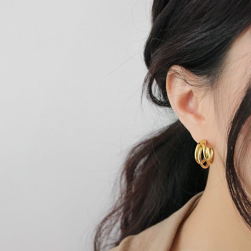 Three Circles 925 Sterling Silver Hoop Earrings