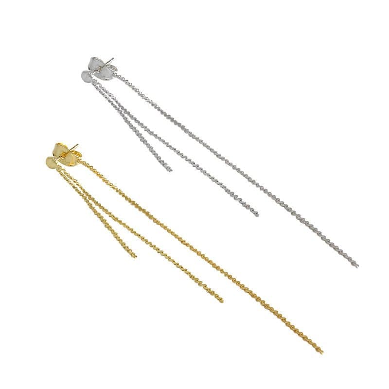 Beads 925 Sterling Silver Long Dangling Earrings