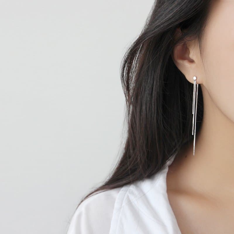 Beads 925 Sterling Silver Long Dangling Earrings