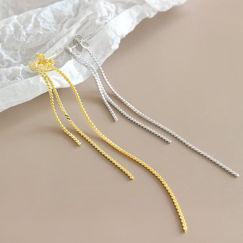 Beads 925 Sterling Silver Long Dangling Earrings