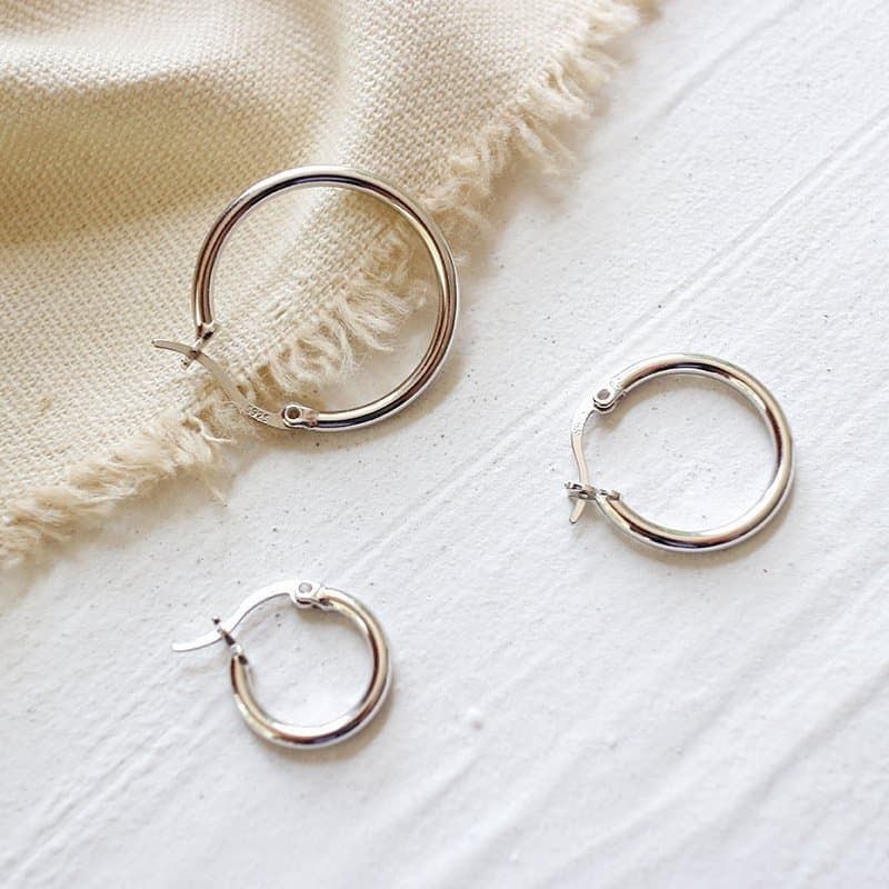 Round 925 Sterling Silver Hoop Earrings