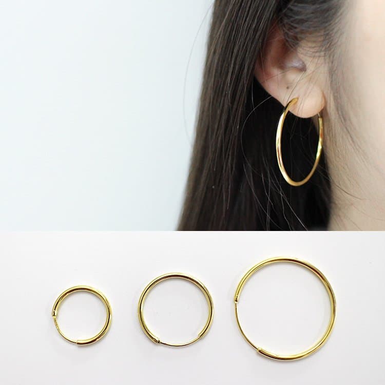 Yellow Gold Solid 925 Sterling Silver Huggie Hoop Earrings