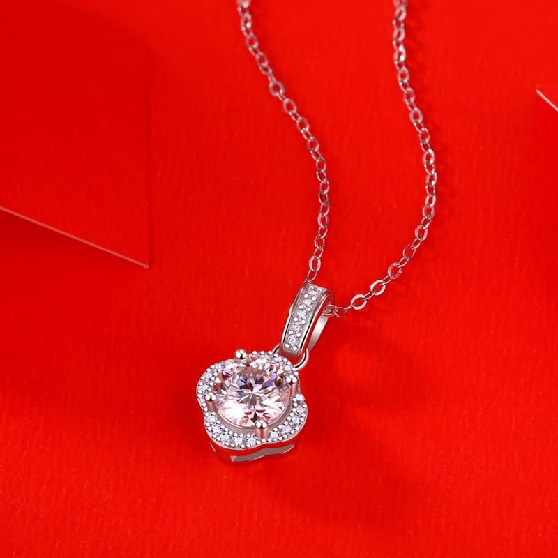 Moissanite CZ Four Petal Flower 925 Sterling Silver Necklace