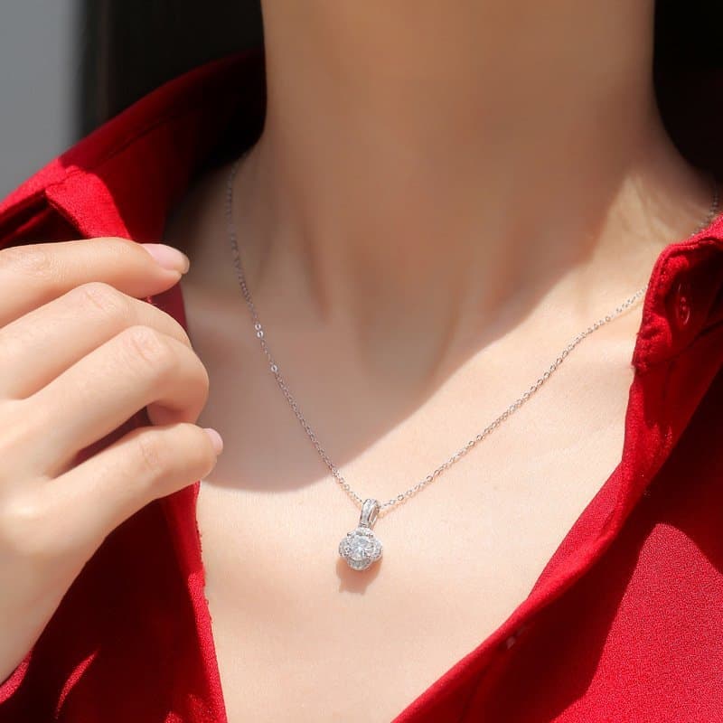 Moissanite CZ Four Petal Flower 925 Sterling Silver Necklace