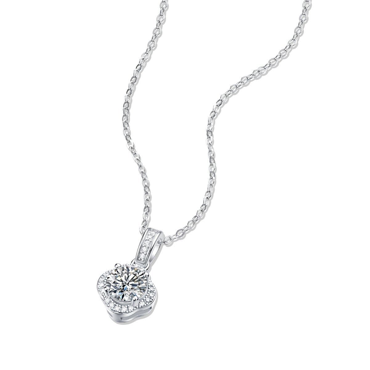 Moissanite CZ Four Petal Flower 925 Sterling Silver Necklace