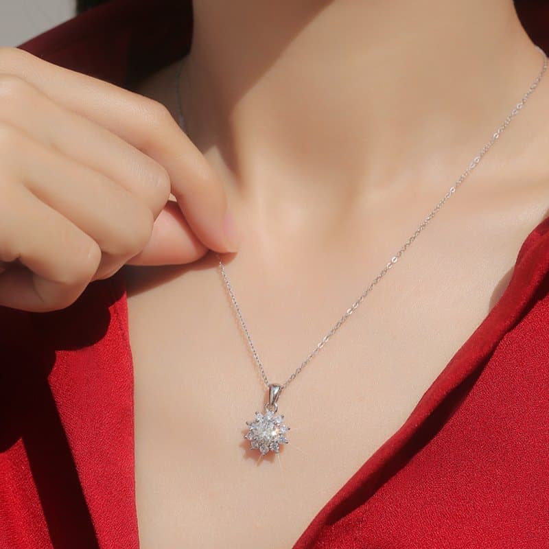 Moissanite CZ Snowflake 925 Sterling Silver Necklace