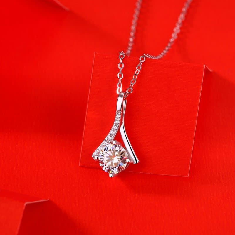 Moissanite CZ V Letter 925 Sterling Silver Necklace
