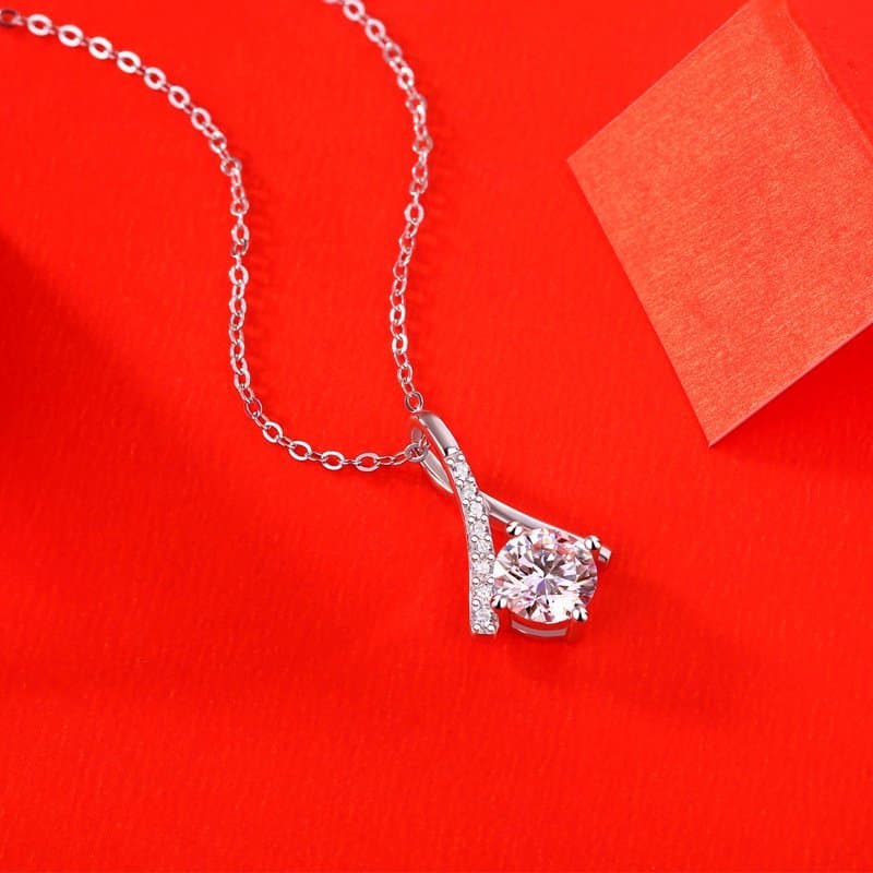 Moissanite CZ V Letter 925 Sterling Silver Necklace