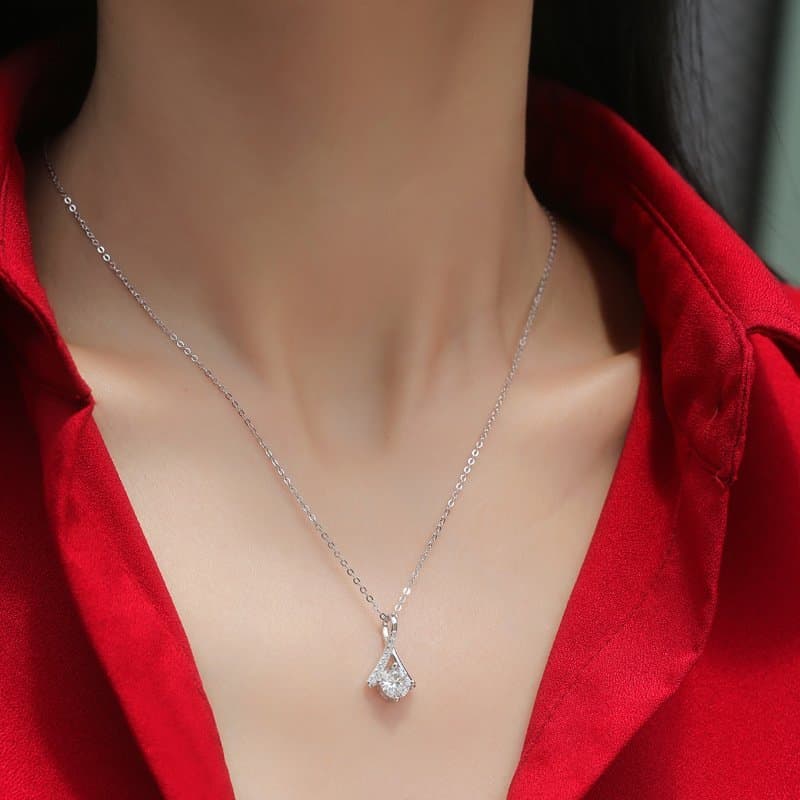 Moissanite CZ V Letter 925 Sterling Silver Necklace
