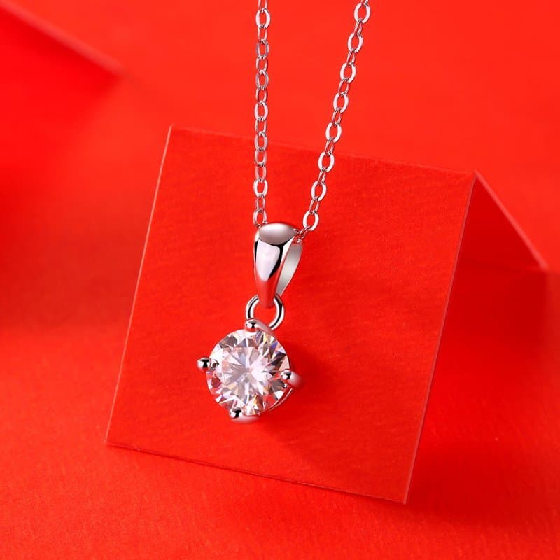 Four Claw Moissanite CZ 925 Sterling Silver Necklace