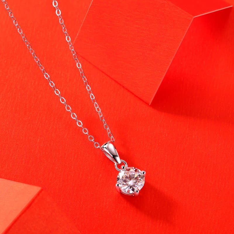 Four Claw Moissanite CZ 925 Sterling Silver Necklace