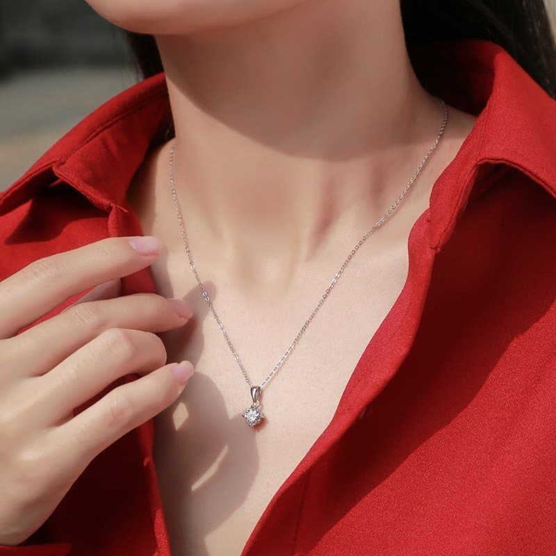 Four Claw Moissanite CZ 925 Sterling Silver Necklace