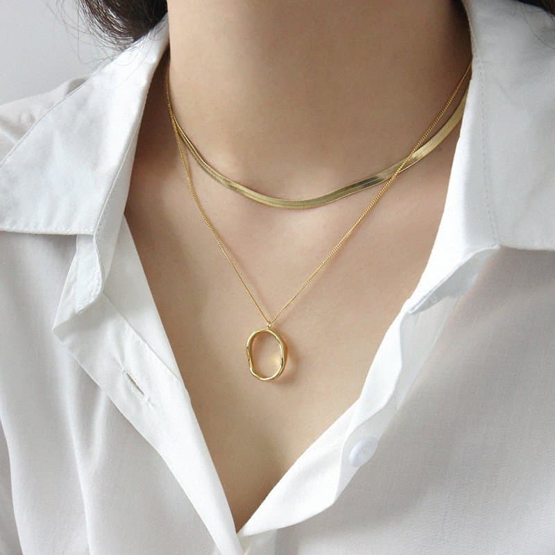 Irregular Geometric Wave Circle 925 Sterling Silver Necklace
