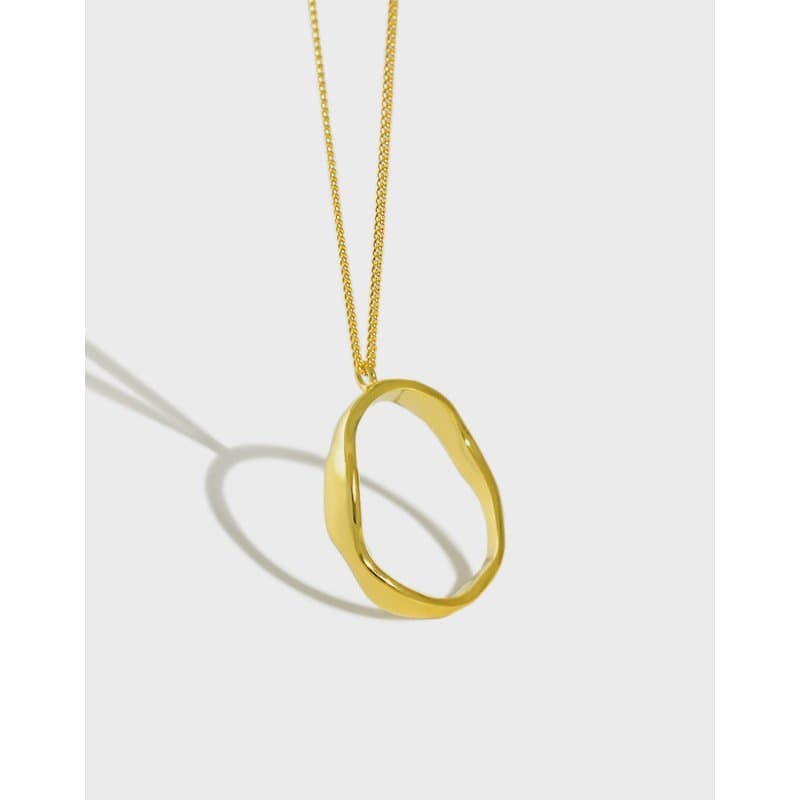 Irregular Geometric Wave Circle 925 Sterling Silver Necklace