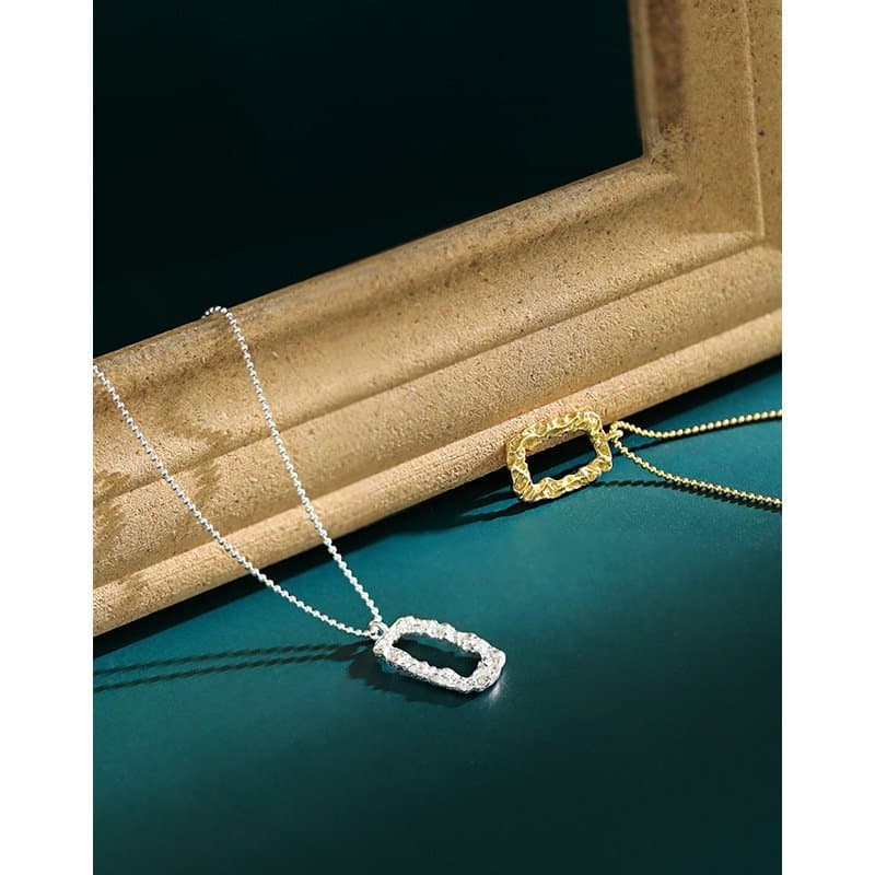 Geometric Hollow Rectangle 925 Sterling Silver Necklace