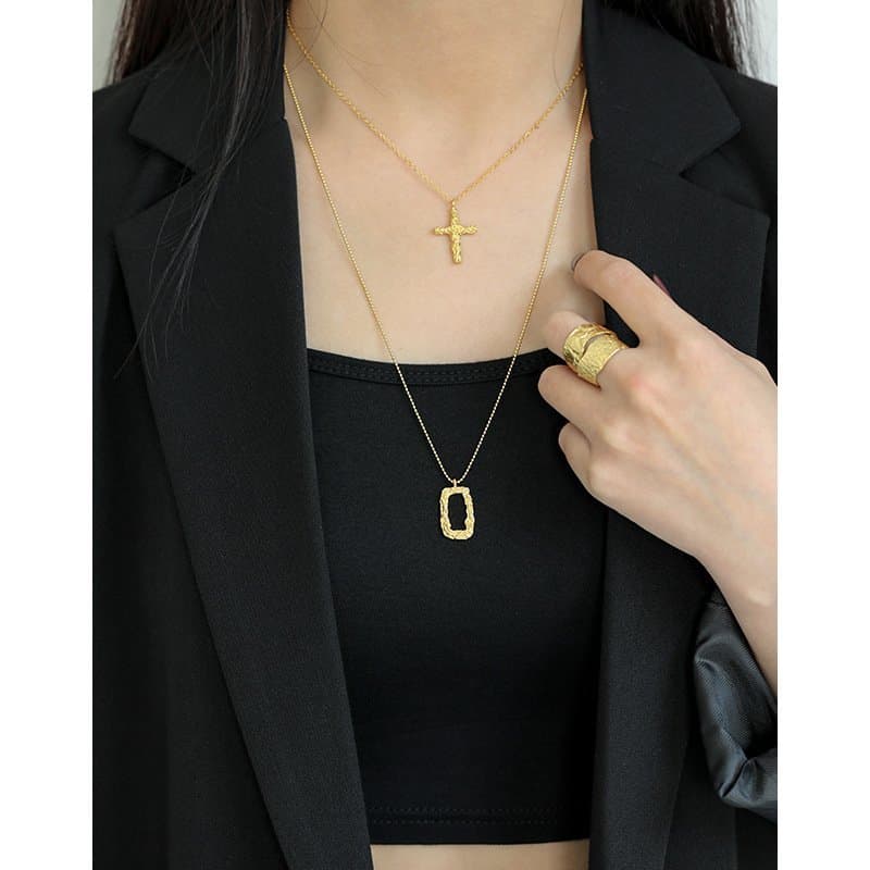 Geometric Hollow Rectangle 925 Sterling Silver Necklace