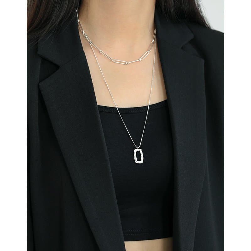 Geometric Hollow Rectangle 925 Sterling Silver Necklace