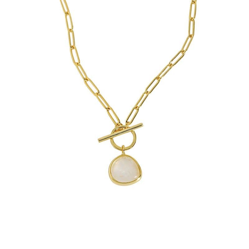 Round Natural Crystal OT Hollow Chain 925 Sterling Silver Necklace