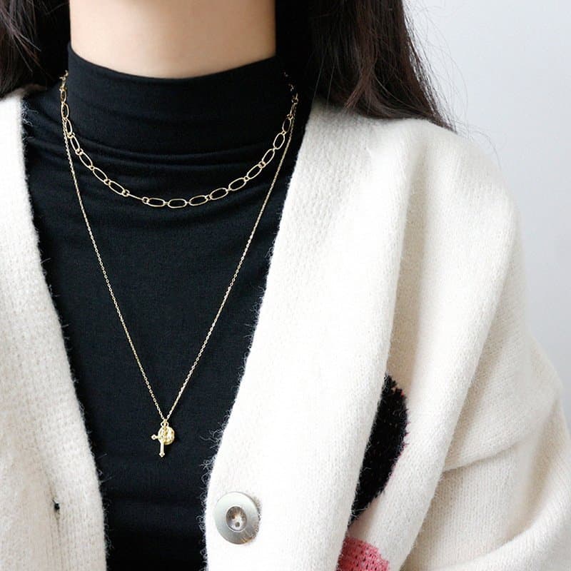 Geometric Round Cross 925 Sterling Silver Necklace