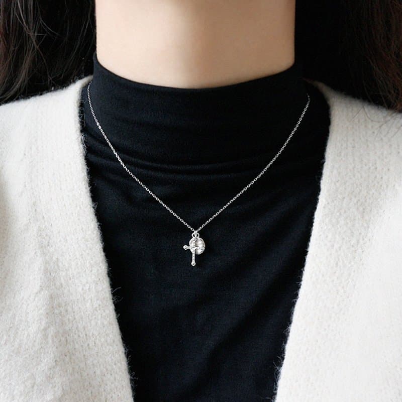 Geometric Round Cross 925 Sterling Silver Necklace