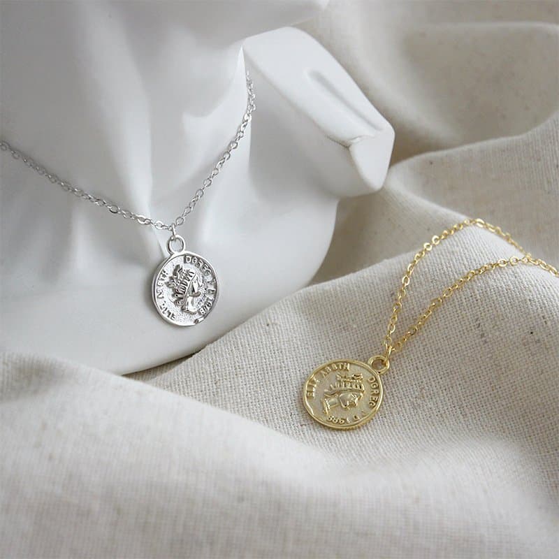 Portrait Letters Coin 925 Sterling Silver Necklace