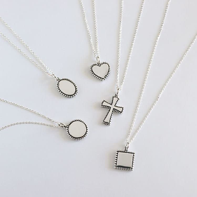 Minimalism Vintage Round Heart Square Cross 925 Sterling Silver Necklace