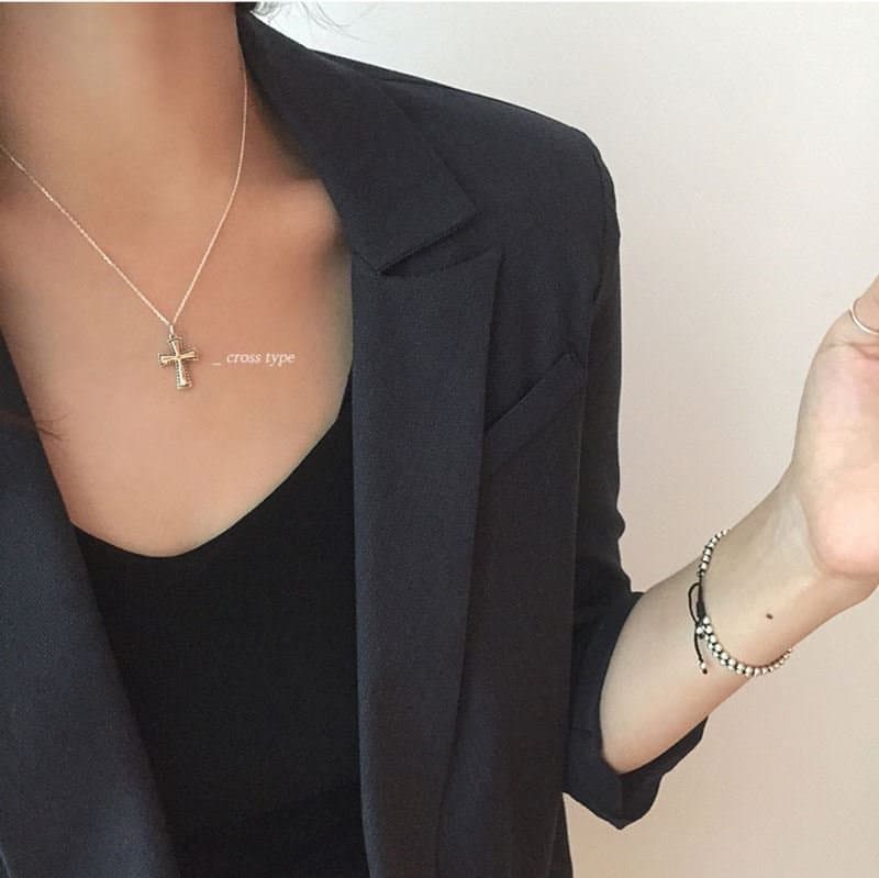 Minimalism Vintage Round Heart Square Cross 925 Sterling Silver Necklace