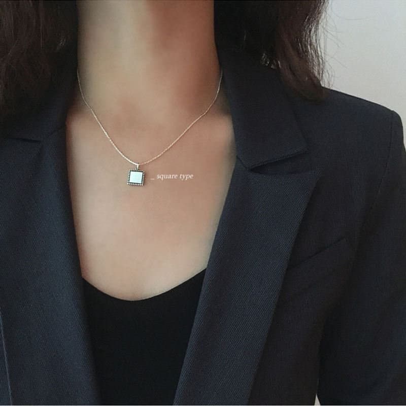 Minimalism Vintage Round Heart Square Cross 925 Sterling Silver Necklace