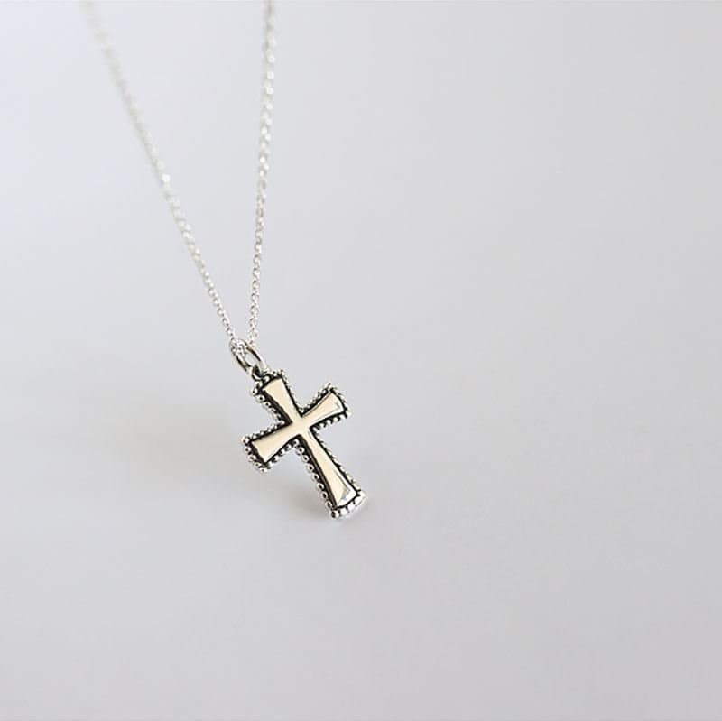 Minimalism Vintage Round Heart Square Cross 925 Sterling Silver Necklace