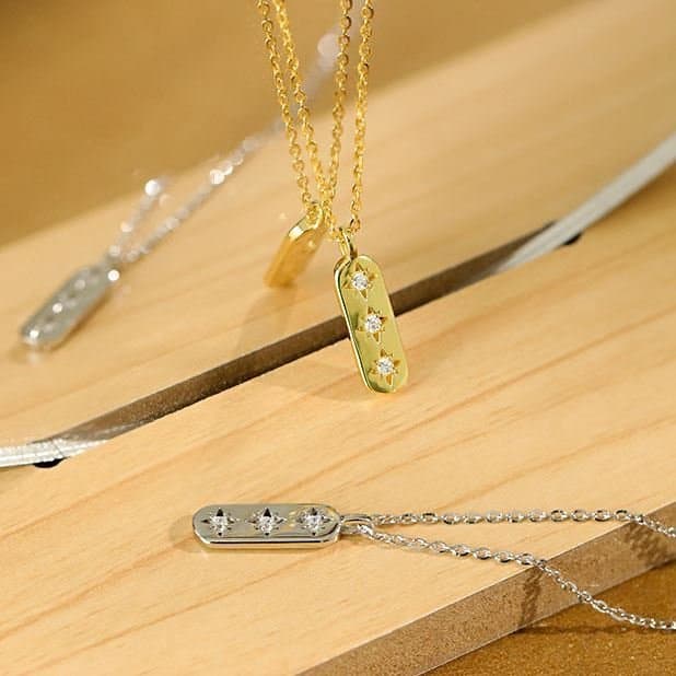 Elegant CZ Geometric CZ Star Tag 925 Sterling Silver Necklace