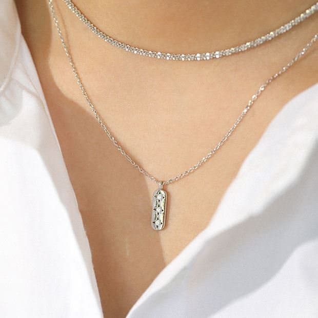 Elegant CZ Geometric CZ Star Tag 925 Sterling Silver Necklace