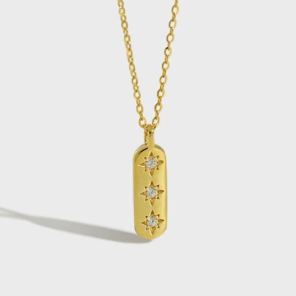 Elegant CZ Geometric CZ Star Tag 925 Sterling Silver Necklace