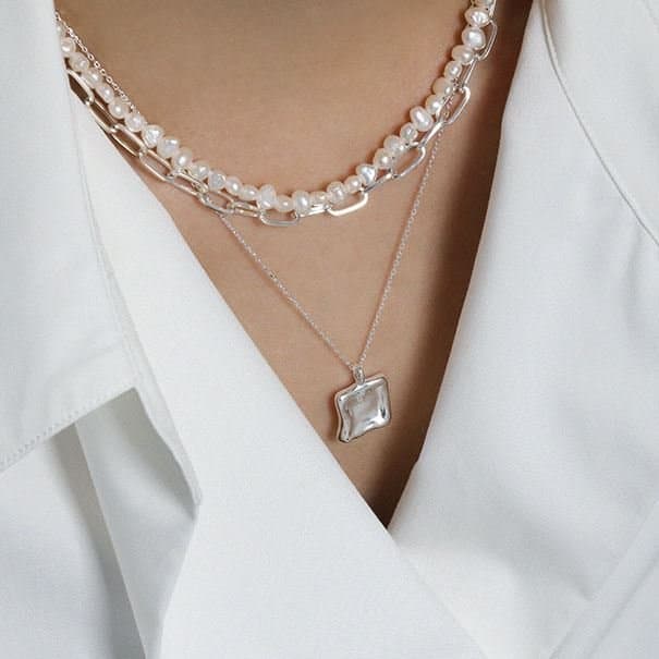 Geometric Irregular Square 925 Sterling Silver Necklace