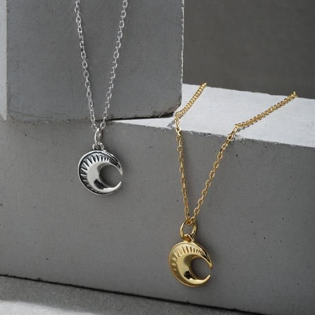 Crescent Moon Stars 925 Sterling Silver Necklace