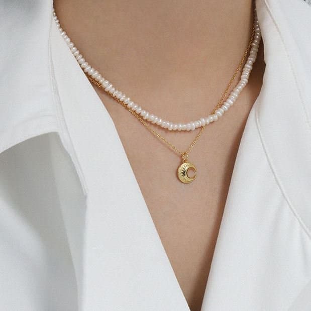 Crescent Moon Stars 925 Sterling Silver Necklace
