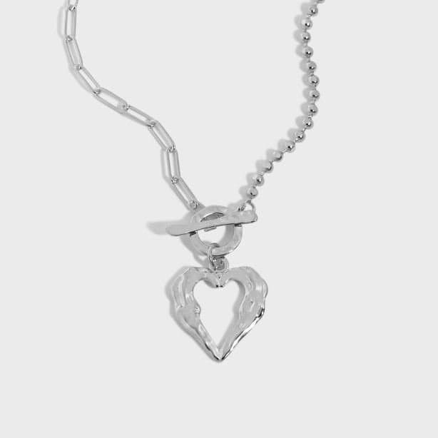 OT Irregular Heart 925 Sterling Silver Necklace